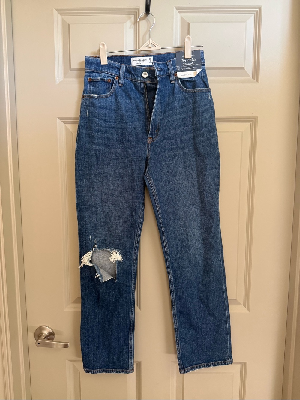 Abercrombie & Fitch Classic Straight-Leg Jeans in Washed Blue with Distress